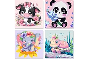 FLAJZ 4 Pack Paint by Numbers Kit for Kids, Animals Paint by Number Kits for Kids Ages 4-8-12, DIY Painting Kits for Kids, Suitable for Home Wall Decoration (8x8inch)