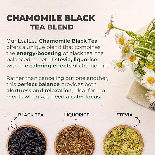 PREMIUM CHAMOMILE AND BLACK TEA – 120 TEA BAGS CHAMOMILE FLOWERS FOR RELAXATION, UNIQUE BLEND OF BLACK TEA, MANZANILLA TEA BAGS CALMS YOUR NERVES, SUPPORTS HEALTHY DIGESTION