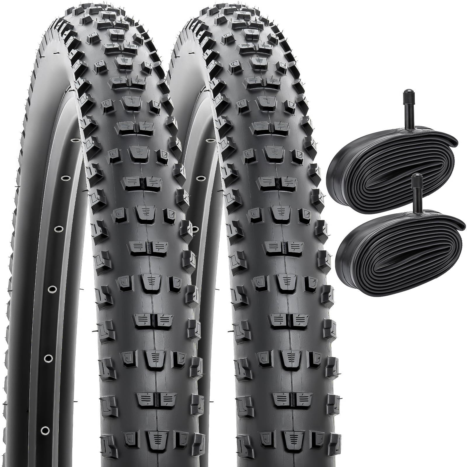 YunSCM 2Pcs Foldable 26 inch Bike Tyres 26x2.25 Tires 57-559 and 2Pcs 26 Heavy Duty Bicycle Inner Tube AV32mm Schrader Valve, Compatible with 26x2.20 26x2.25 26x2.30 Mountain Bike Tire & Tube