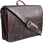 Leather Messenger Bag for Men 14" Leather Laptop Bag Vintage Crossbody Office Satchel Travel Shoulder Bag