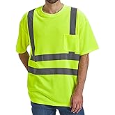 SIFE High Visibility Reflective T-Shirt with Hi Vis ANSI Reflective Strip Safety Lime Yellow Short Sleeve