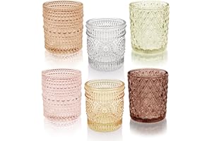 SHMILMH 12 pcs Glass Votive Candle Holders, 6 Colors 3 Patterns Tealight Candle Holders for Fall Wedding Table Centerpiece Birthday Decoration