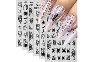 BYJKYEN 8 Sheets Spider Nail Art Stickers, Halloween Nail Decals 3D Self-Adhesive Black White Spider Web and Spider Design Nail Sticker Halloween Acrylic Nail Art Decoration for Women Holiday Nail Charm