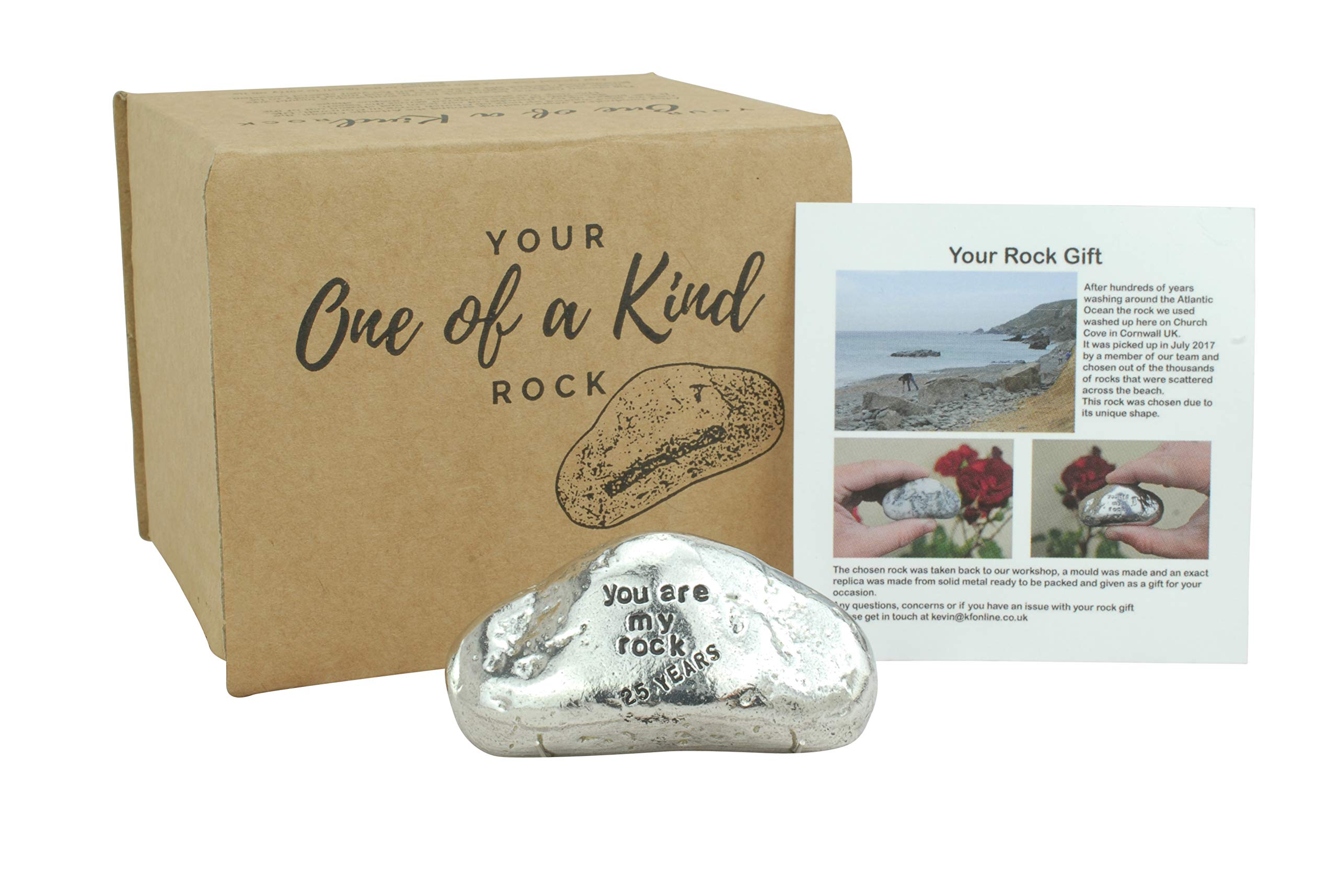 25th Anniversary You are My Rock Gift Idea - Solid Metal Heavy Polished Rock Gift for 25 Year Anniversary Silver