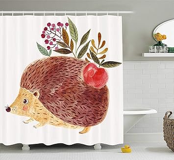 Amazon シャワーカーテン動物 かわいい手描きイラストの可愛いハリネズミと花で水彩画 ファブリック浴室装飾セットフック マルチカラー 60 X 72インチ シャワーカーテン ホーム キッチン オンライン通販