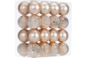 5TH LILY Christmas Balls Ornaments Set,2.36" 32 pcs Hanging Shatterproof Christmas Decoration Ball Ornaments for Xmas Tree,Holiday Christmas Party (Champagne)