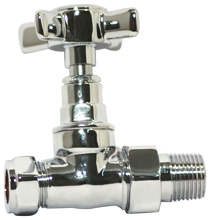 PlumbPak Towel Radiator Valve Chrome 15mm x 1/2' Straight with Cross