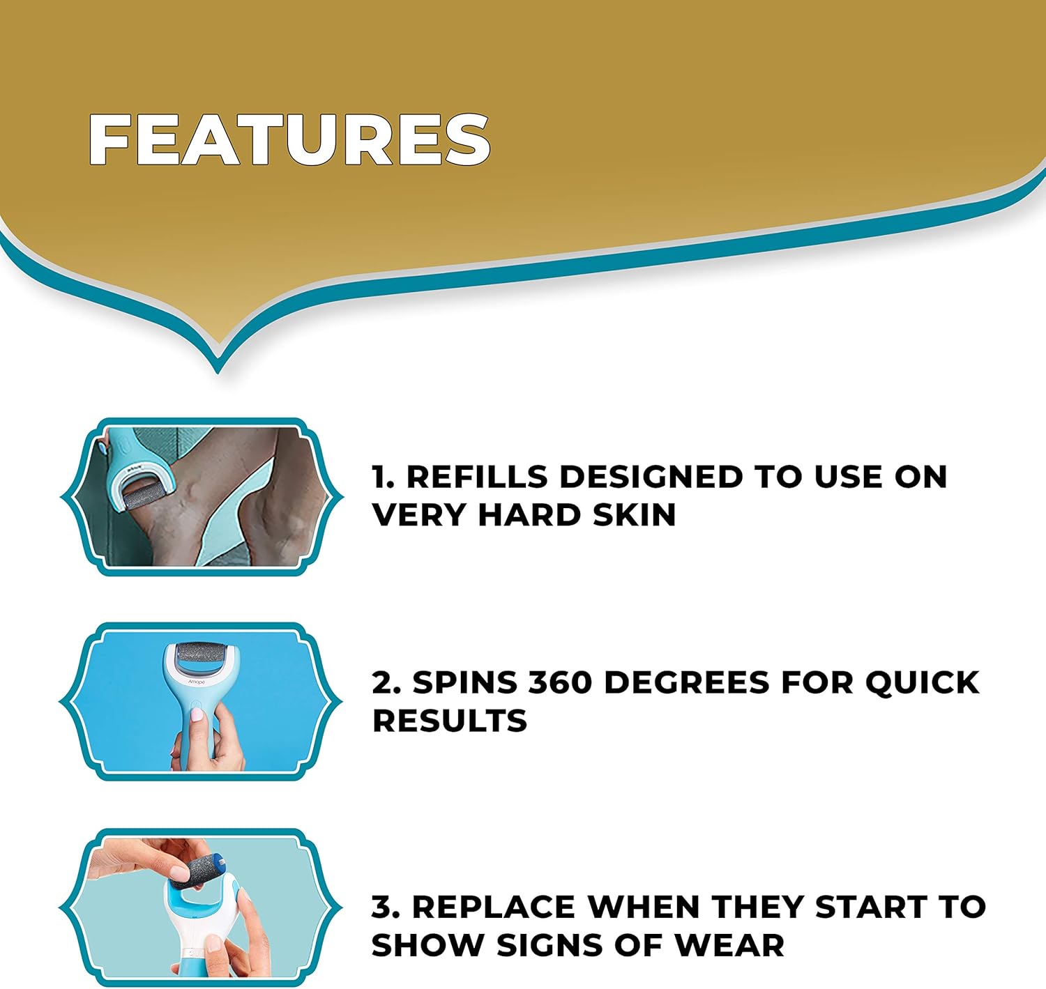 Amope Pedi Perfect Electronic Foot File Refills, Extra Coarse Rollers for Feet, Removes Hard and Dead Skin - 2 Count: Health & Personal Care