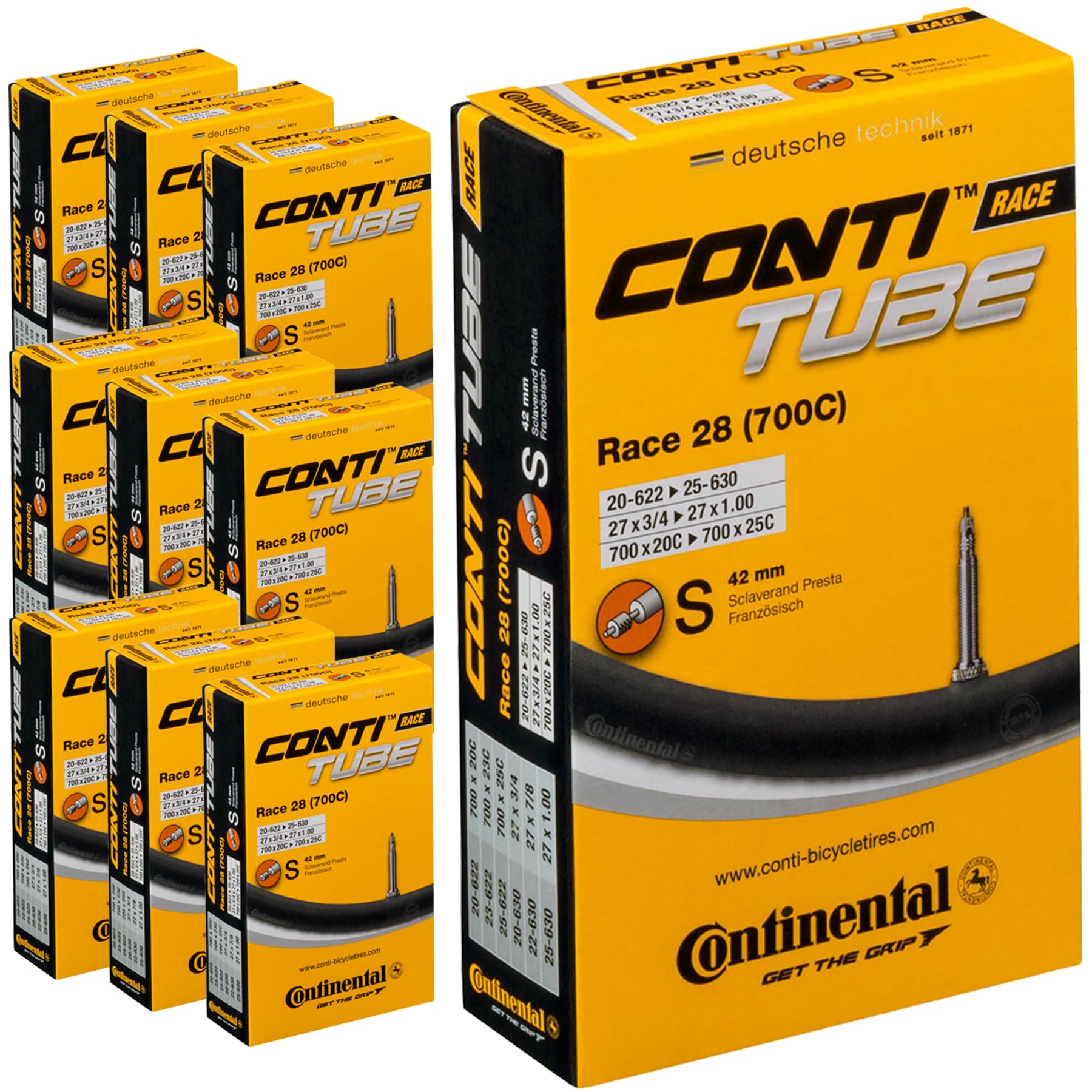 Continental Race 28 Road Bike Inner Tubes - Presta 42mm (Pack of 10),Black,700 x 20-25c