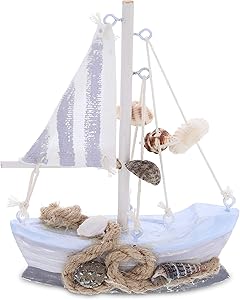 CoTa Global Mini Moonlight Wood Sailboat Model Nautical Decor 5 Inch, Wooden Rustic Coastal Decor Sailboat, Table Top & Shelf Model Boat Beach Decorations for Home Ocean Theme Party Boat Centerpiece