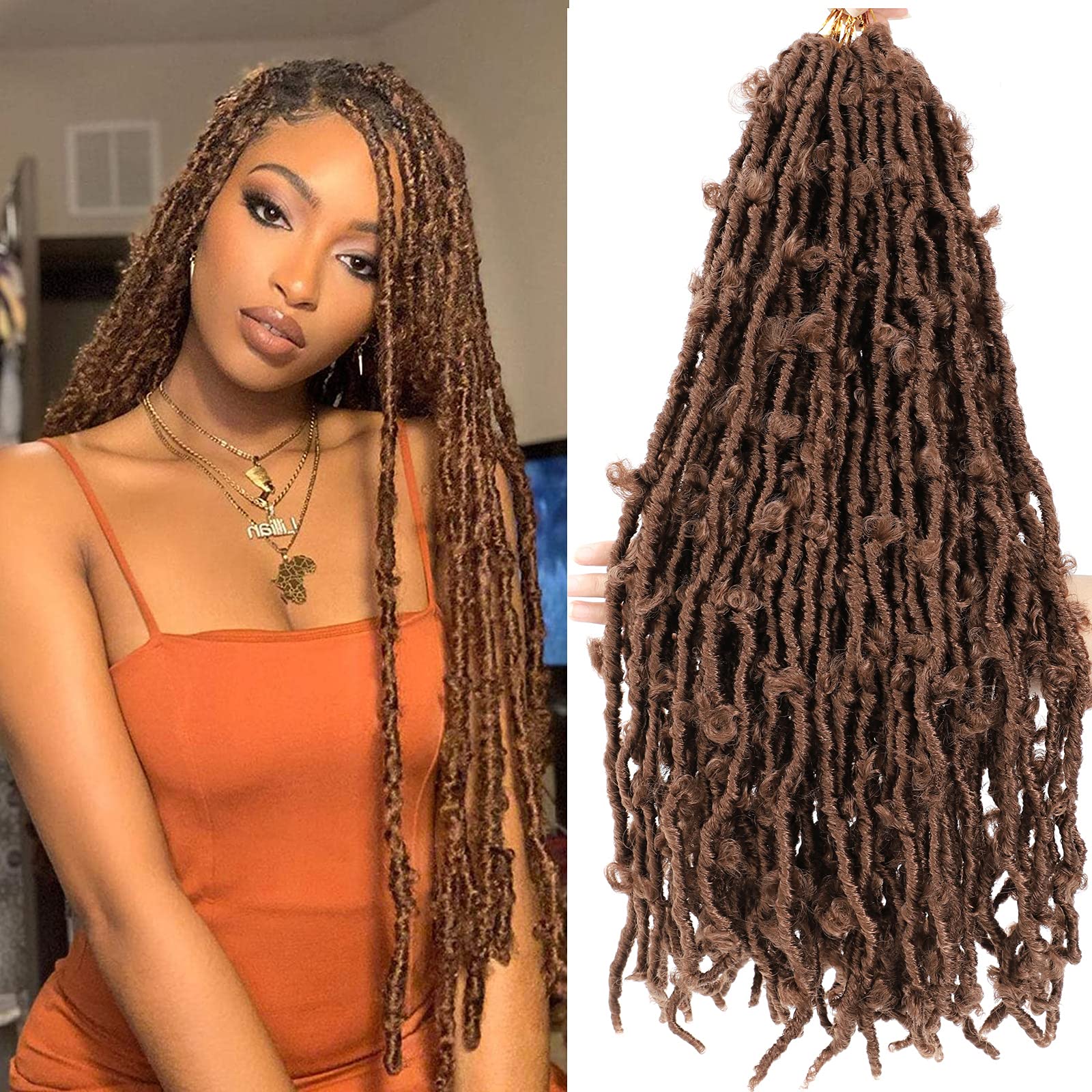 Duoduo Beauty Butterfly Locs Crochet Hair 18 Inch Pre Looped Distressed Soft Messy Faux Locs Crochet Braids 6 Packs + Accessories — image 1