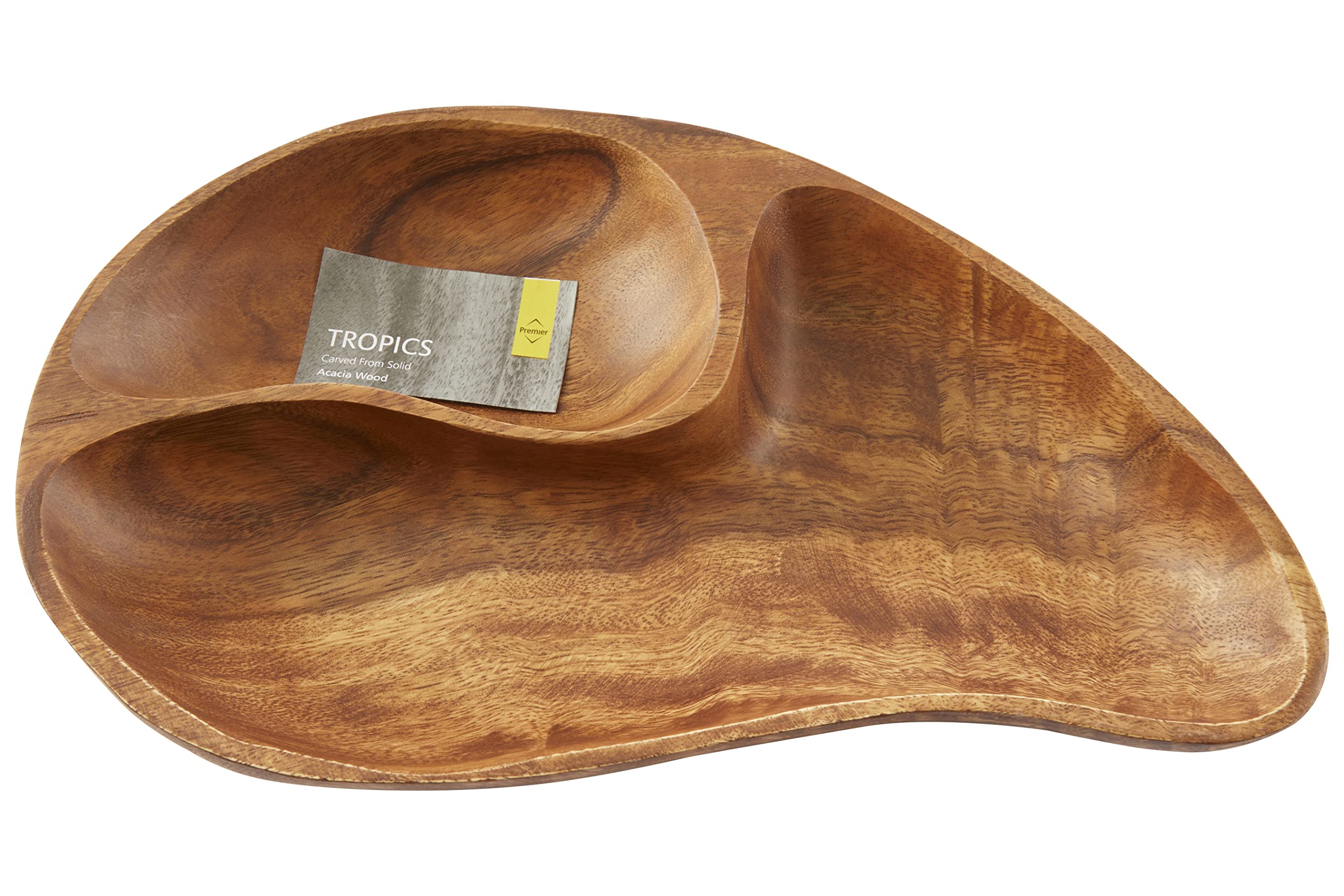 Premier Housewares Wooden Serving Dish 2 Compartments/Wooden Tray With Natural Grain Finish/Attractive Centerpiece/Versatile Serving Platters/Dimensions are W32 x D19 x H4cm/ Weight is 0.47.