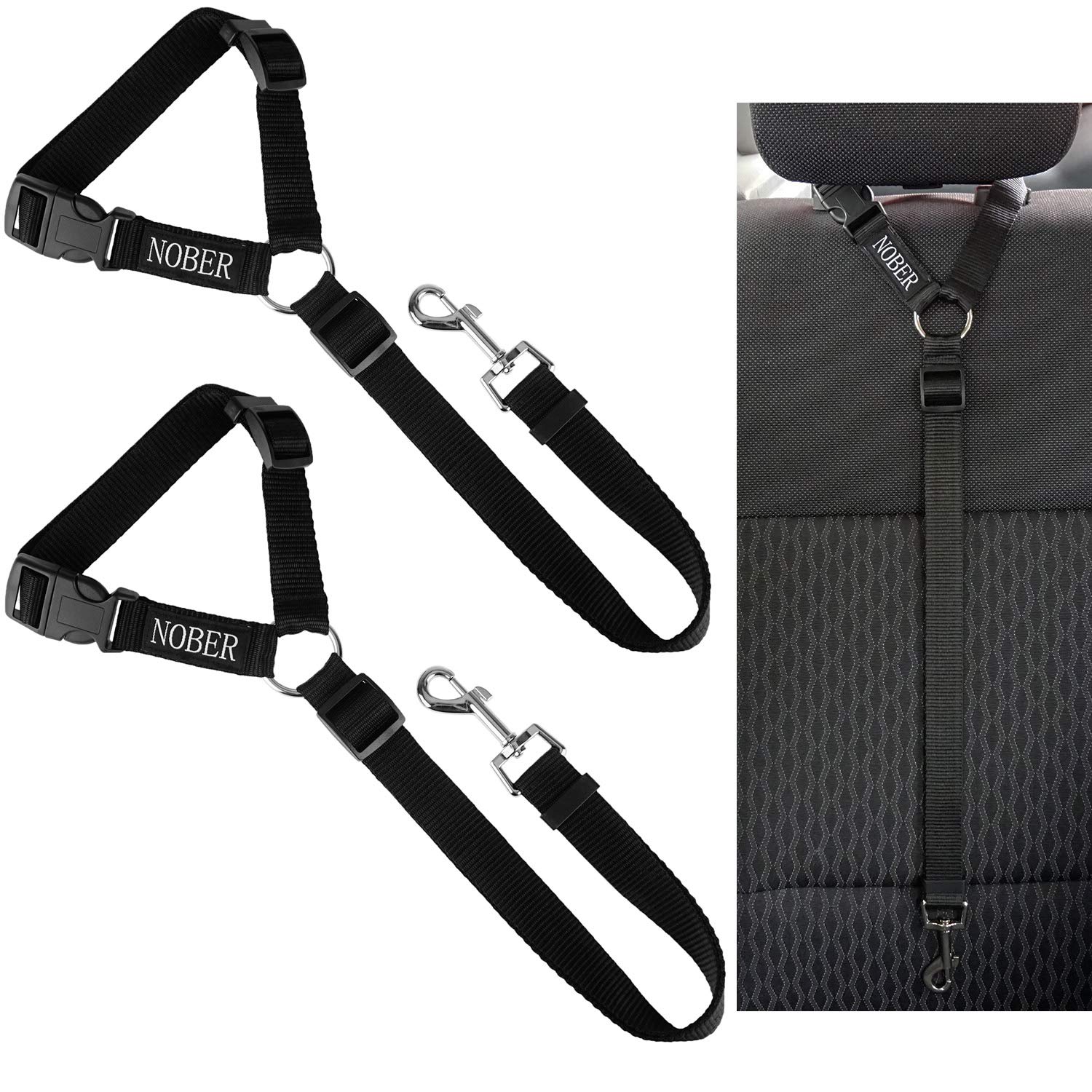 NOBER Car Headrest Restraint Harness Tether Leashes for Dog Adjustable Seat Belt Safety Leads Vehicle Fabric 2 Pack