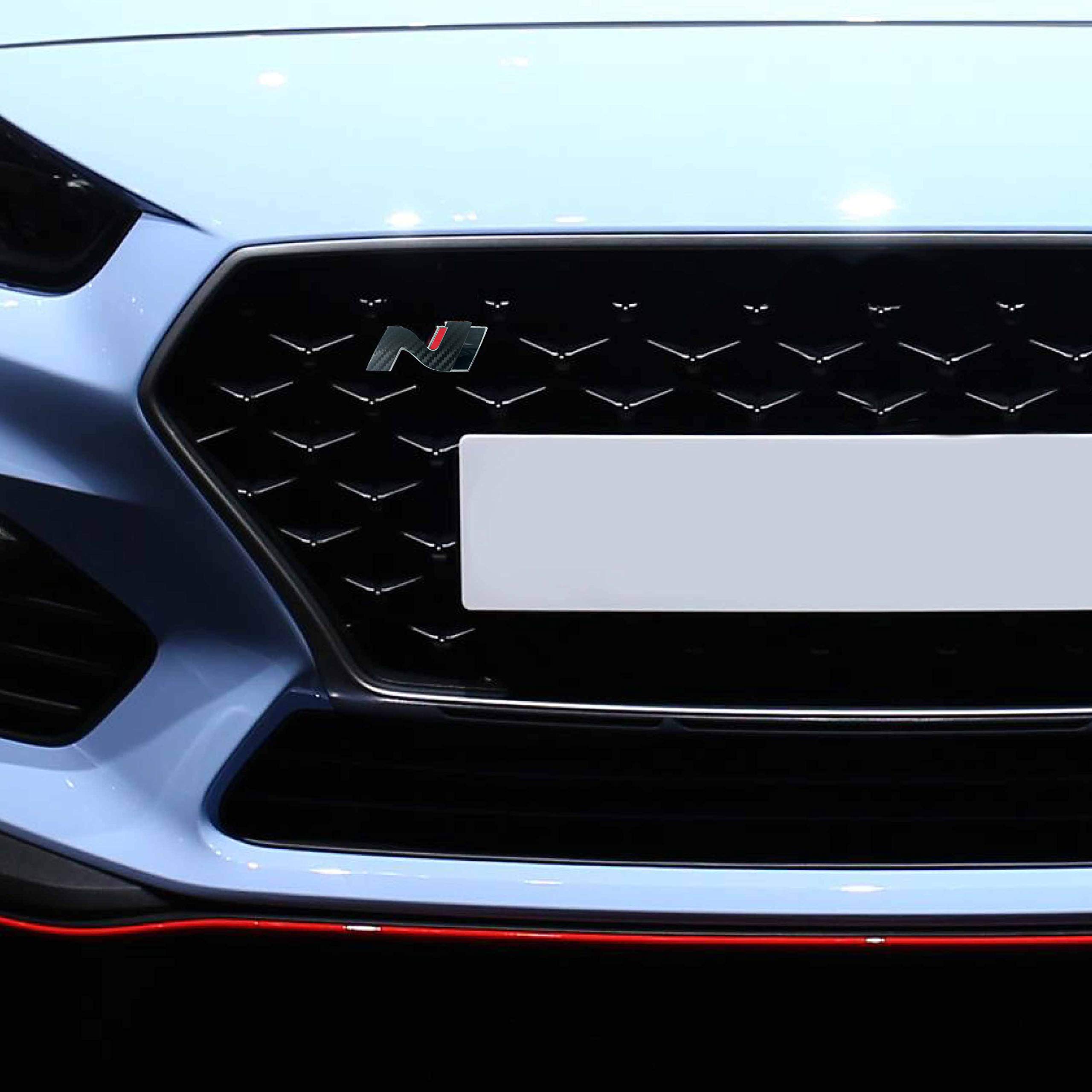 P043 Radiator Front Grill Emblem Cover N-Performance Set of 2 Sticker 3M 2080 Car Wrapping Film Car Styling Decoration Set V2 (Carbon/Black/Red)