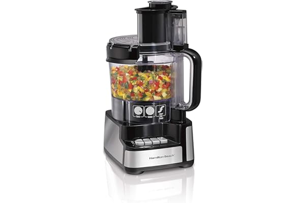 Hamilton Beach Stack & Snap Food Processor and Vegetable Chopper, BPA Free, Stainless Steel Blades, 12 Cup Bowl, 2-Speed 450 