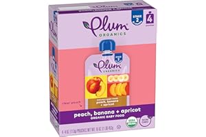 Plum Organics Peach, Banana & Apricot, 6+ Months - Organic Fruit and Veggie Baby Food Pouches, 4 oz Pouch (Pack of 4)