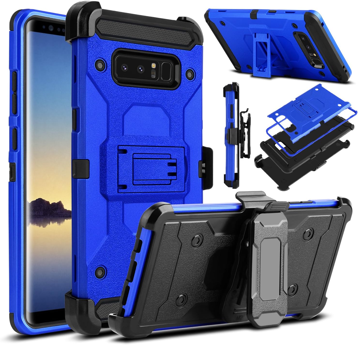 Galaxy Note 8 Case, Venoro Heavy Duty Armor Shockproof Rugged Protection Case Cover with Belt Swivel Clip and Kickstand for Samsung Galaxy Note 8 6.3" 2017 Release (Light Blue)