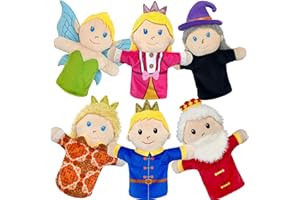 JUSTQUNSEEN 6 PCS Puppet Set 12 Inch, Fairy Tale Members Elf Plush Puppets Toddlers 1-3 Princess Hand Puppet for Kids Ages 4-8,Soft Puppets for Storytelling Teaching Preschool Role Play Puppet Toy for Boy Girls