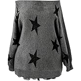 MakeMeChic Women's Plus Size Star Sweater Off The Shoulder Tops Long Sleeve Cozy Knit Pullover