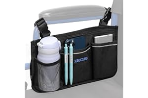 ZHCHG Wheelchair Side Bag, Wheelchair Armrest Pouch Accessories with Cup Holder, Storage Bag for Walker, Rollator, Electric Scooter Wheelchairs, Ideal Gift for Mother's Day & Father's Day
