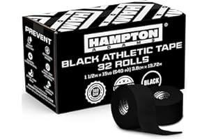 Hampton Adams (32 Pack Black Bulk Athletic Tape - 1.5" x 45 feet Per Roll - NO Sticky Residue & Easy to Tear - Perfect for Sports Athletes, Trainers & First Aid Injury Wrap: Fingers Ankles Wrist