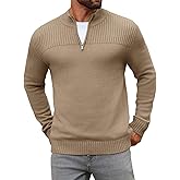 Runcati Mens Quarter Zip Sweater Long Sleeve Slim Fit Pullover Mock Neck Casual Ribbed Knit Polo Sweaters
