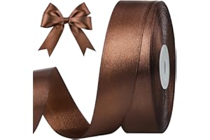 CLUEWR 1 Inch 50 Yards Brown Satin Ribbon, Solid Fabric Ribbon Roll for Flower Bouquets, Gift Wrapping, Wedding, Handmade Crafts