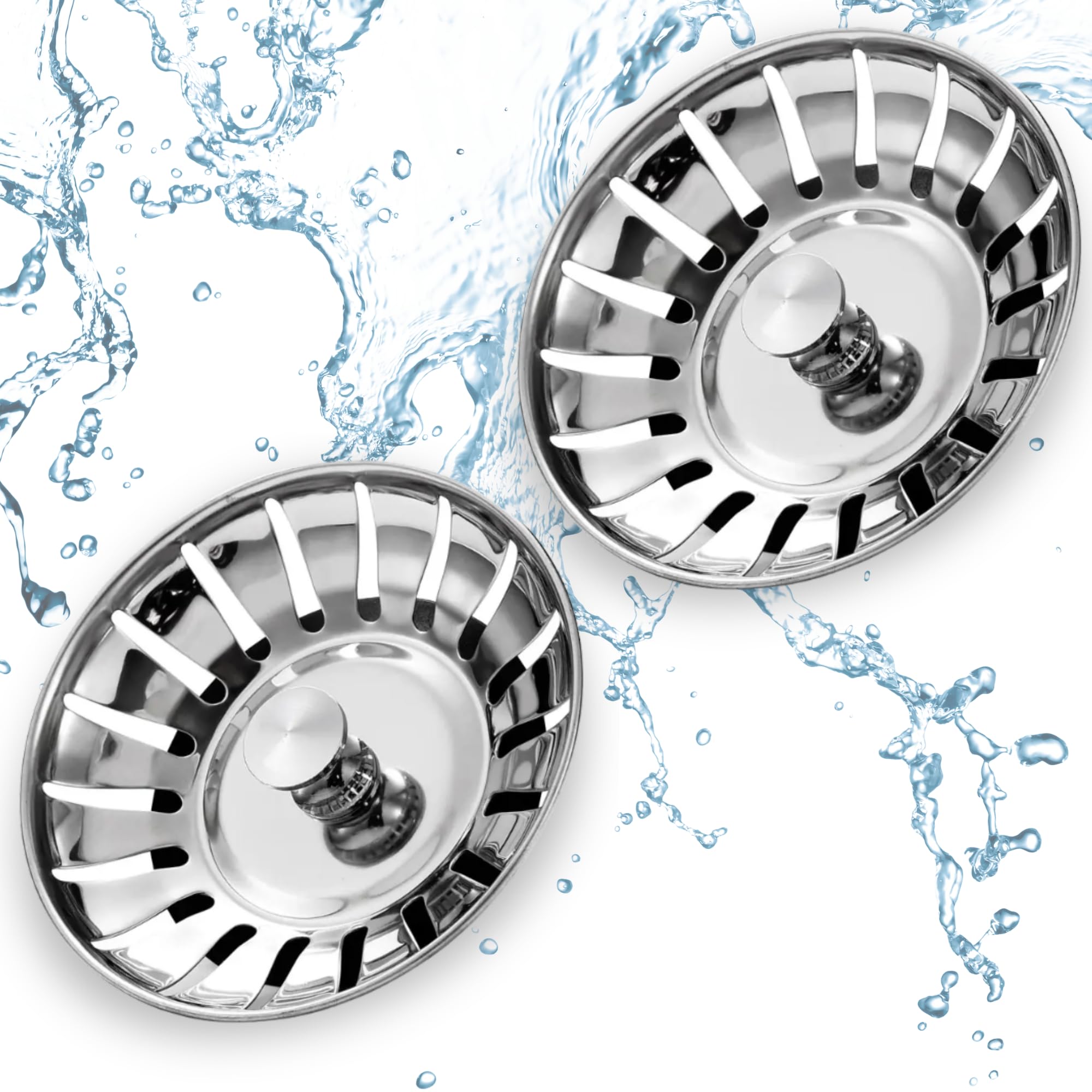 NOBLE SPARES Universal Kitchen Sink Plug & Strainer, Stainless Steel Dual Function with Rubber Seal, Drain Diameter 78-81mm (2)