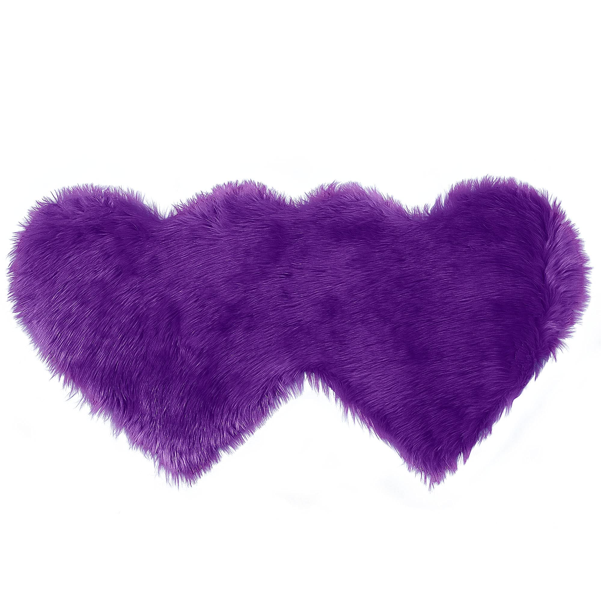 PiccoCasa Double Heart Shaped Faux Fur Rug, Soft Artificial Sheepskin Fluffy Floor Carpet for Home Living Room Bedroom - Sofa Shaggy Area Rugs Mat Snow, 60 X120cm / 4ft x 2ft Purple