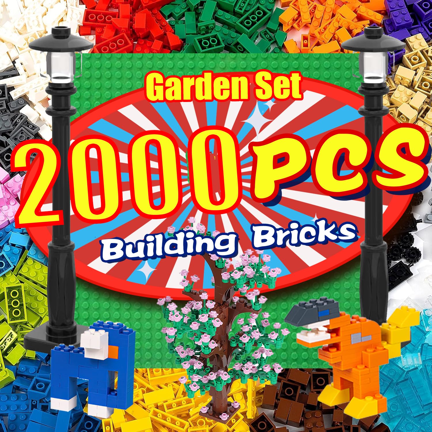 Photo 1 of 2000 Pieces Building Bricks, Building Bulks Blocks with 1 Packs 24x24 Studs Sticky Plates,400PCS Flowers and Tree/Grassland, Creative Toy Blocks Compatible with All Major Brands 14 Shape/18 Color