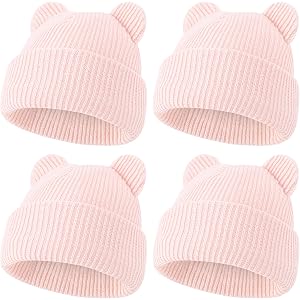 ZUPPAD 4 Pack Baby Toddler Beanie Hat with Bear Ears，Soft Knitted Winter Skull Cap for Kids Cute Solid Color Set43