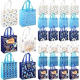Tegeme 24 Pcs Hanukkah Gift Bags Bulk Chanukah Gift Bags Reusable Large Hanukkah Tote with Handles Non Woven for Gifts Wrapping Accessories Party Supply, 9x8.7x4.3''