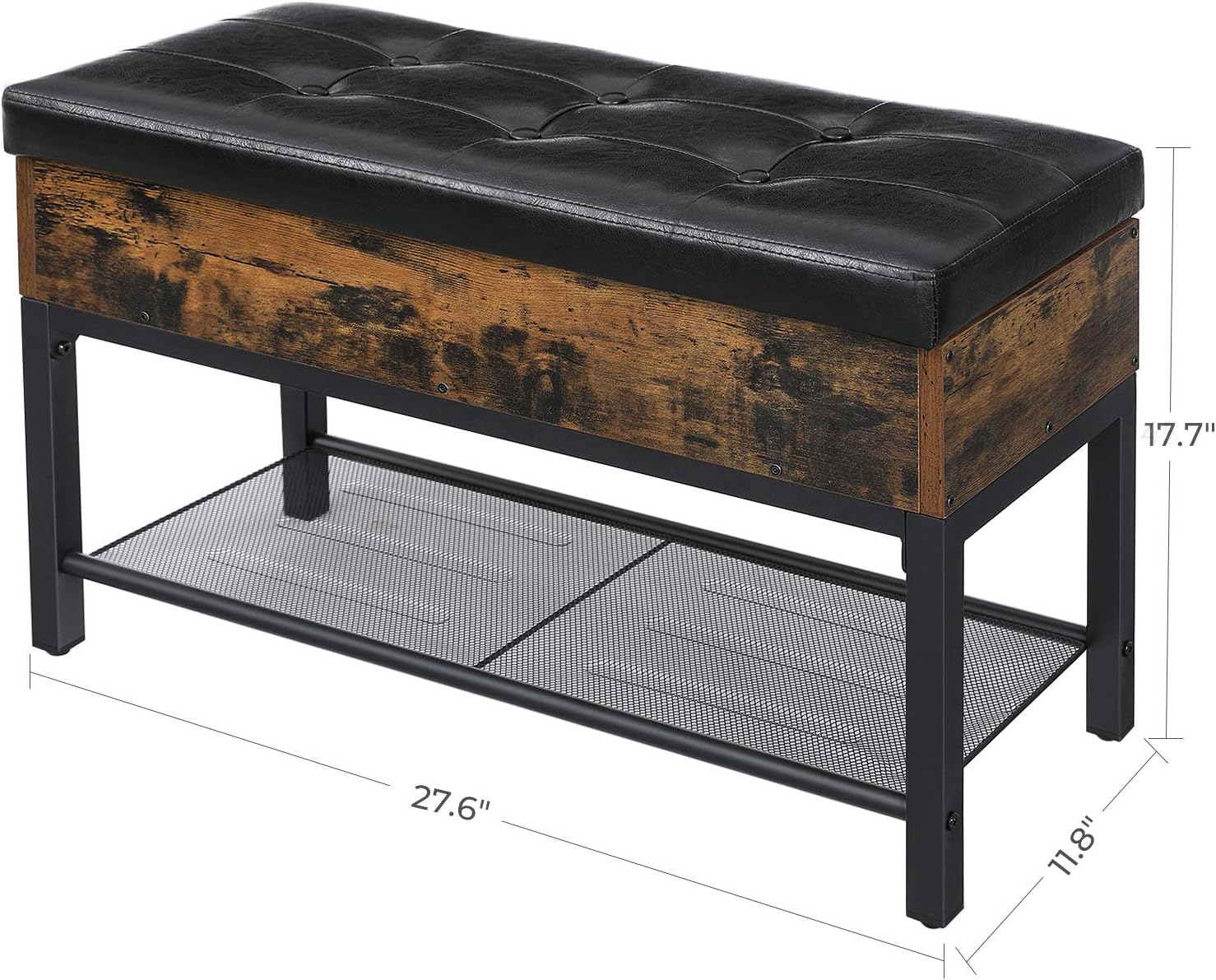 VASAGLE CAPADION Shoe Bench, Padded Bench with Storage Box and Shoe Shelf, Bedroom Stool, Steel Frame, Synthetic Leather, Industrial, Rustic Brown and Black ULSB46BX: Kitchen & Dining