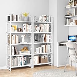 YITAHOME 5 Tiers Bookshelf, Modern White