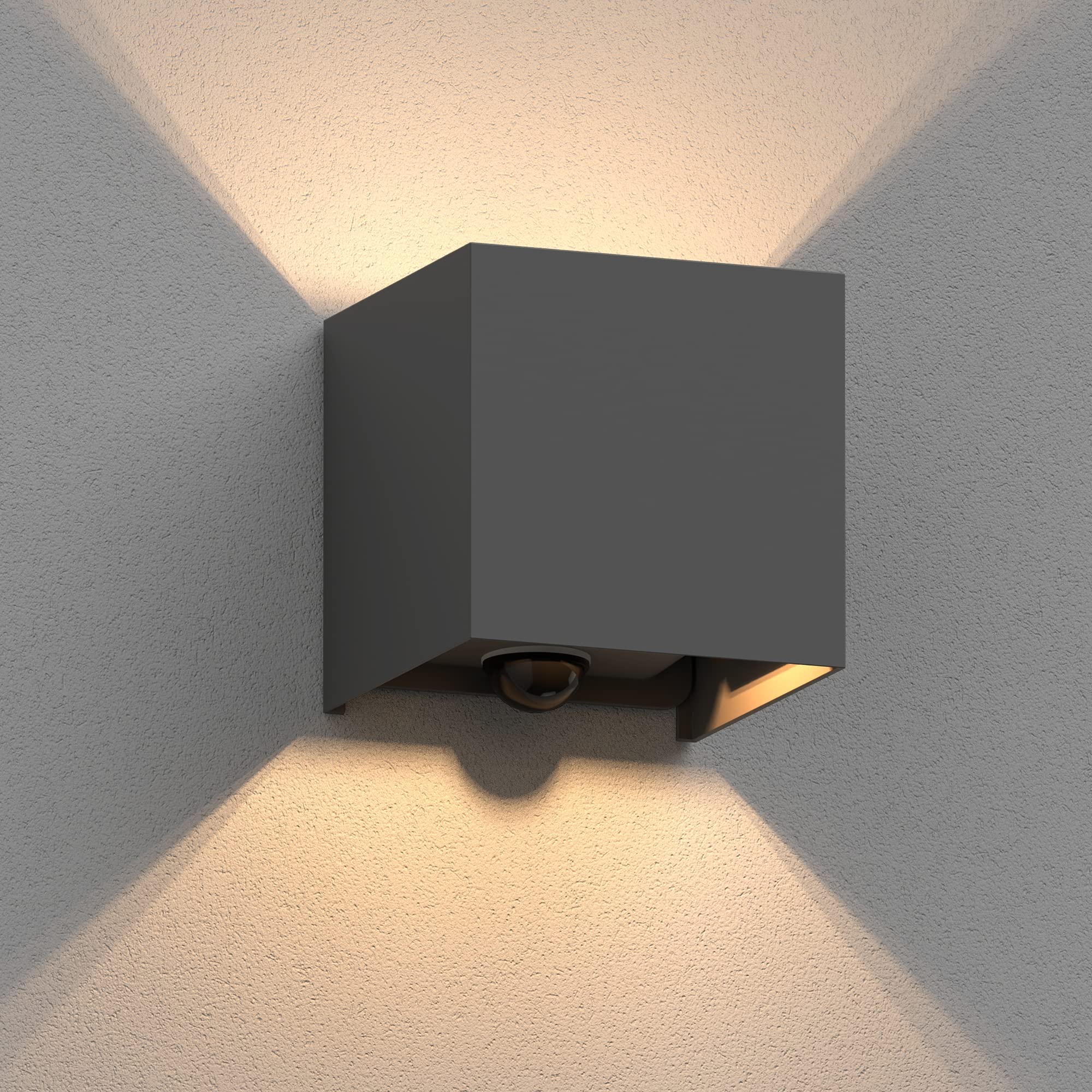 ledscom.de Wall Light CUBEL for Outdoors, IP65, up/Downlight, Motion Detector, Anthracite matt, Square, 1x G9 max. 10W