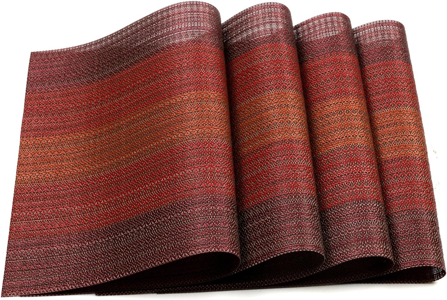 Pauwer Placemats Set of 6 for Dining Table Washable Woven Vinyl Placemat Non-Slip Heat Resistant Kitchen Table Mats Easy to Clean (Set of 6, Red): Home & Kitchen