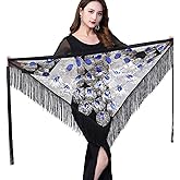 ZLTdream Women Belly Dance Triangle Hip Scarf Skirt with Fringe & Sequin Rave Costume