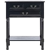 SAFAVIEH Home Collection – Primrose Black Console Table with Three Drawers & Shelf, Classic Contemporary Storage Console, Com