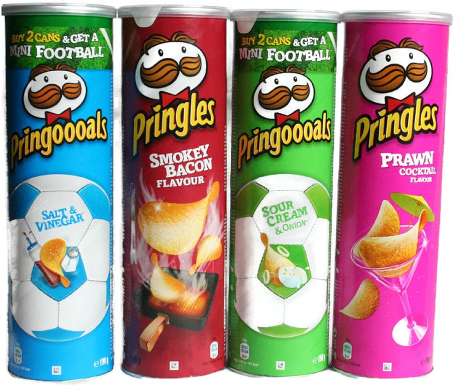 Pringles Crisps 4 Variety Pack Large 190g Tubes Salt & Vinegar, Prawn Cocktail, Sour Cream