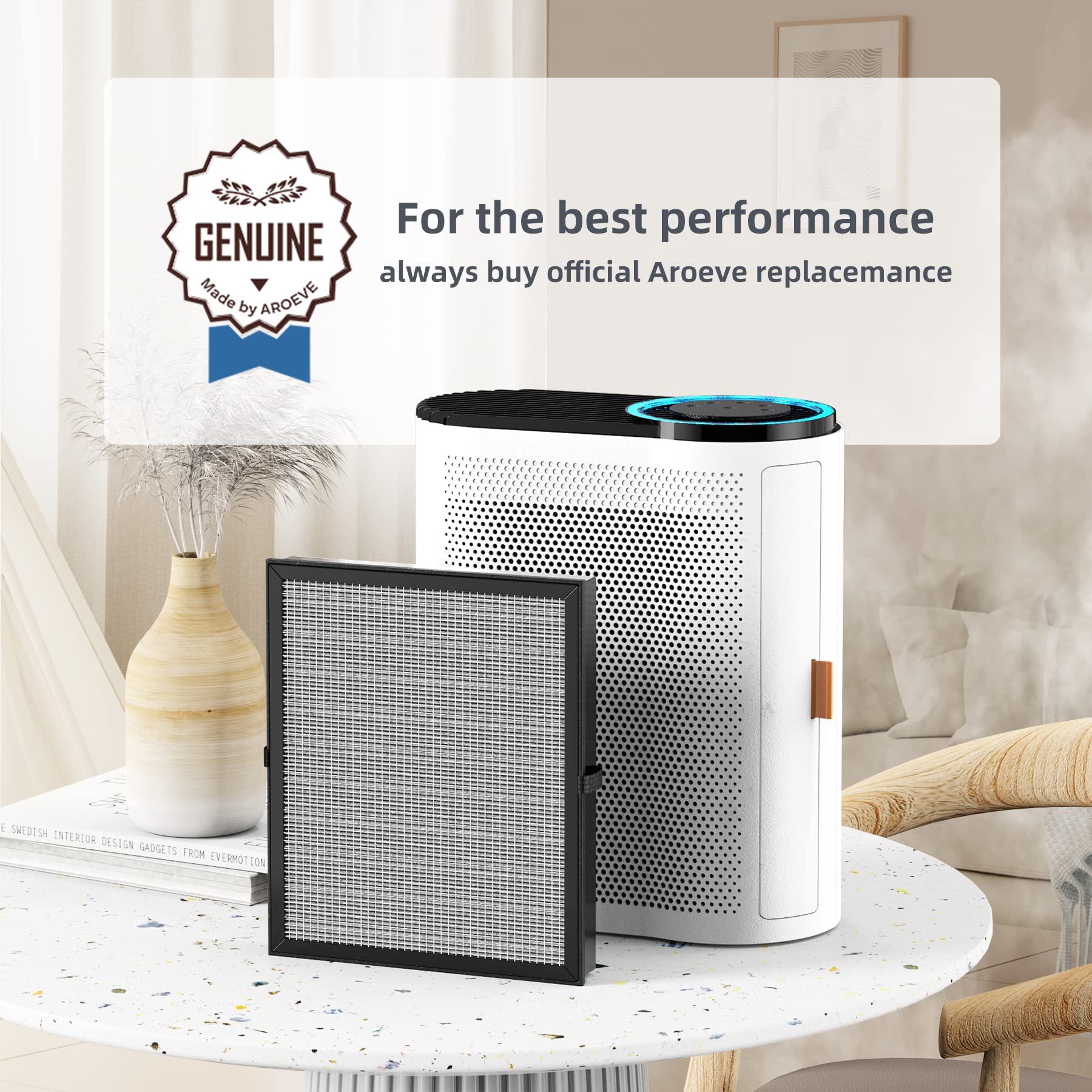 AROEVE MK04 Air Purifier Replacement Filter, AS-Sorb Material 4-in-1 True HEPA with Activated Carbon Blend, Against Ash for Smoke, Odors and VOCs, Pack of 2 - Grey (Improved Smoke Removal Version)