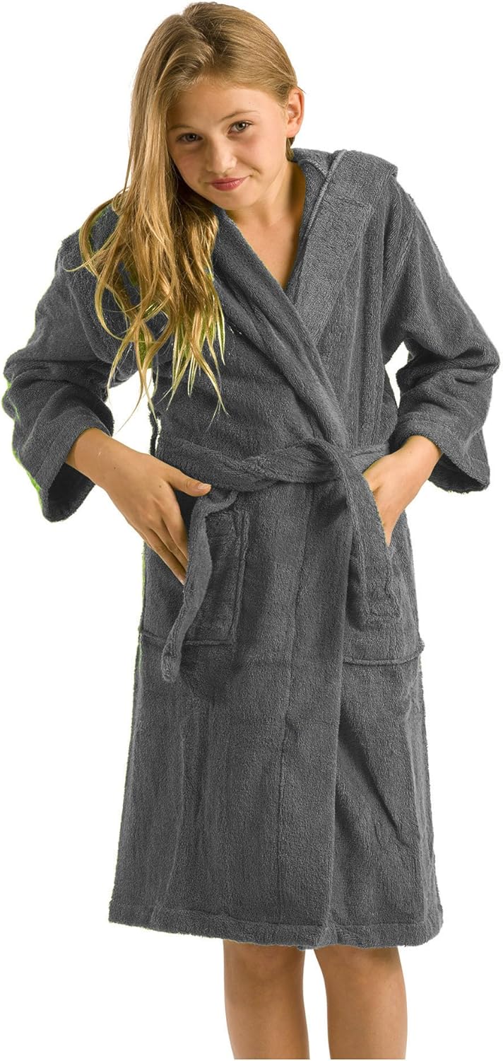 Unisex Bamboo Hooded Kids Robe, Terry Cotton Bathrobe for Girl and Boy
