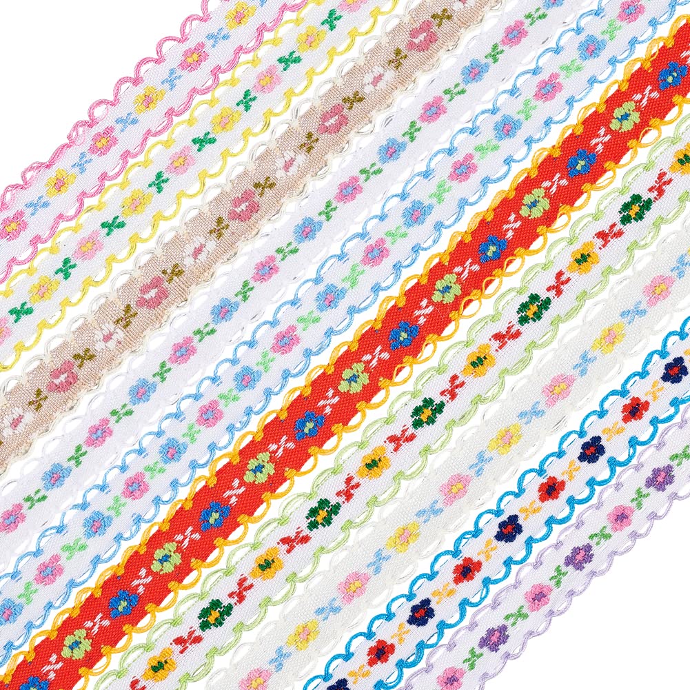 FINGERINSPIRE 20 Yards 10 Colors Jacquard Ribbon Trim 13mm Embroidery Flower Trim Polyester Sewing Lace Trim for Bowknot DIY Art Craft Supply Home Party Decor Scrapbooking Gift Wrapping