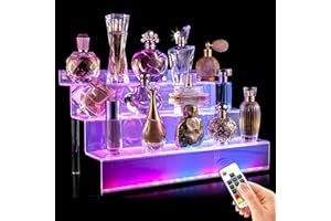 YMVV 12 IN Clear Acrylic Display Riser Shelf with LED light,3 Tier Display Step Shelves Holder, Perfume Cologne Organizer Holder,Pops Toys Figures, Clear Cupcake Riser, Dessert Shelf, Decoration on