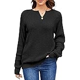 YUURQTY Womens Sweaters Casual Long Sleeve Waffle Knit V Neck Fall Trendy Crochet Ribbed Warm Pullover Sweater Tops
