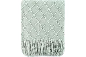 BATTILO HOME Sage Green Throw Blanket for Couch, Boho Bed Throws for Home Decor, Light Blue Throw Blanket for Sofa Living Room, 50"x60"