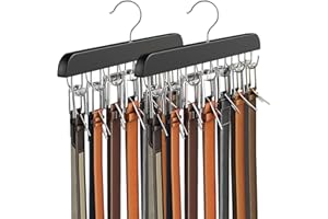 RESOVO Belt Hanger for Closet Max 42 Belts, Belt Organizer Closet Accessories with 14 Hooks Belt Rack Sturdy Wood for Closet Organizers and Storage- 2 Pack Black