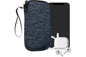 kwmobile Neoprene Phone Pouch Size L - 6.5" - Universal Cell Sleeve Mobile Bag with Zipper, Wrist Strap - Deep Ocean/Black