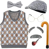 EBYTOP Kids 100 Days of School Old Man Halloween Costume Dress up Outfit Accessories