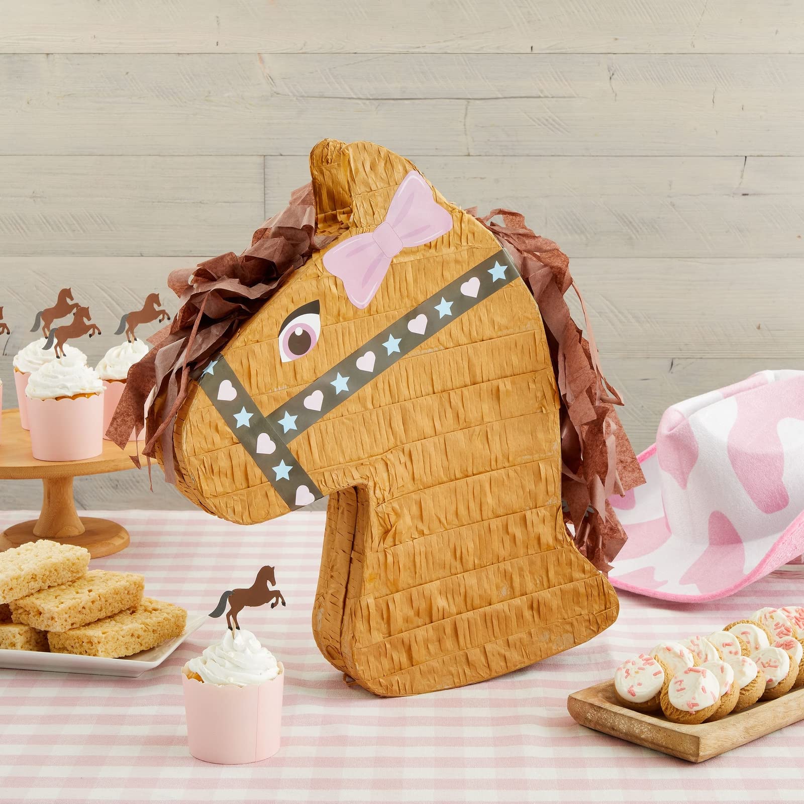 BLUE PANDA Horse Pinata - Small 12 x 16 x 3 in Brown & Pink Paper - Farm & Western Pinata for Horse Party & Pony Birthday Decorations