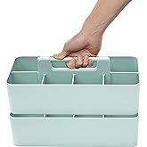 Enjoy Organizer 2 PACK - Portable DIY 8 Dividers Durable Plastic Tote Basket Bin Tool &amp; Supply Cleaning Caddy with Handle Made In USA (Mint)